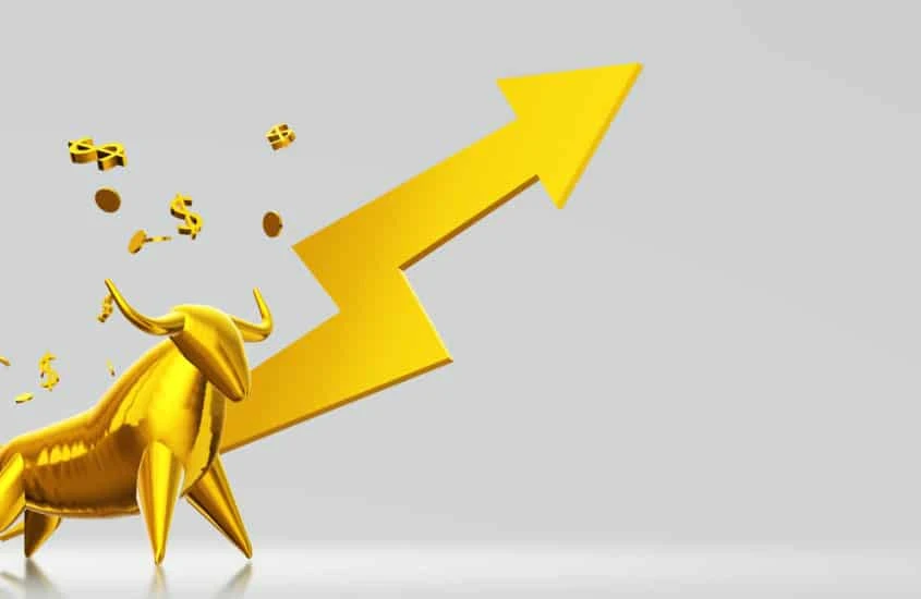 Gold - Stier und Kurspfeil nach schäg rechts oben